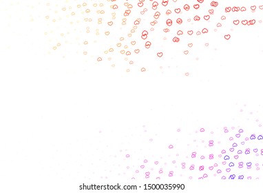 Light Red, Yellow vector template with doodle hearts. Beautiful colored illustration with hearts in celebration style. Pattern for marriage gifts, congratulations.