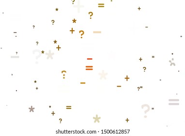 Light Red, Yellow vector template with math simbols. Blurred design in simple style with collection of numerals. Template for landing page of typography.