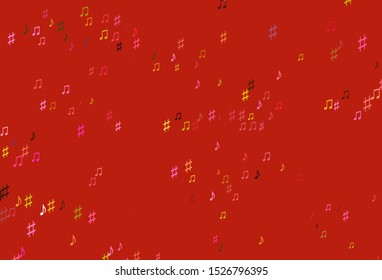 Light Red, Yellow vector template with musical symbols. Isolated colorful music keys on abstract background. Pattern for festival leaflets.