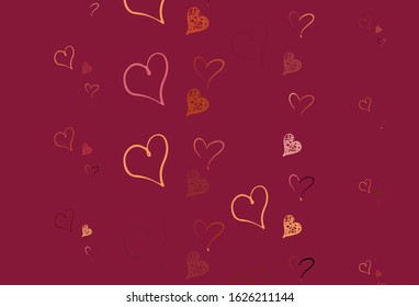 Light Red, Yellow vector template with doodle hearts. Shining illustration with hearts on abstract template. Template for Valentine's greeting postcards.