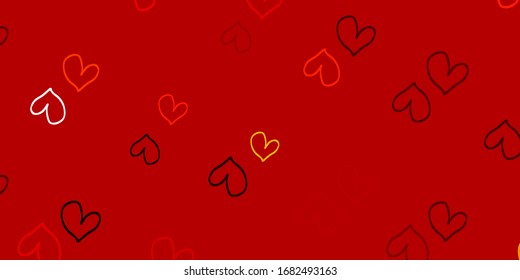Light Red, Yellow vector template with doodle hearts. Glitter abstract illustration with colorful hearts in romantic style. Design for your business advert of anniversary.