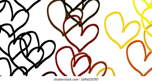 Light Red, Yellow vector template with doodle hearts. Hearts on blurred abstract background with colorful gradient. Template for Valentine's greeting postcards.