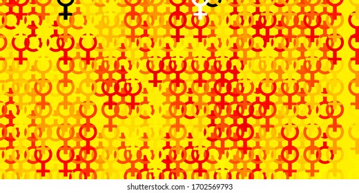 Light Red, Yellow vector template with businesswoman signs. Illustration with signs of women's strength and power. Best design to show the power of women.