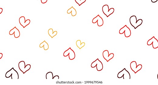Light Red, Yellow vector template with doodle hearts. Glitter abstract illustration with colorful hearts in romantic style. Design for your business advert of anniversary.
