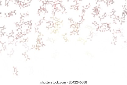 Plantilla vectorial de color rojo claro, amarillo con estructura de inteligencia artificial. Ilustración abstracta con enlaces y puntos de IA. Patrón de ciencia, diseños futuristas.
