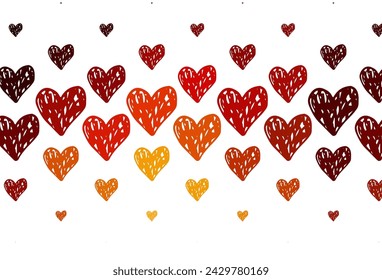 Light Red, Yellow vector template with doodle hearts. Illustration with shapes of gradient hearts on blur backdrop. Design for a business advert of anniversary.