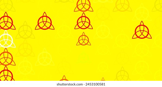 Light Red, Yellow vector template with esoteric signs. Colorful vintage illustration with gradient alchemy shapes. Best design halloween events.