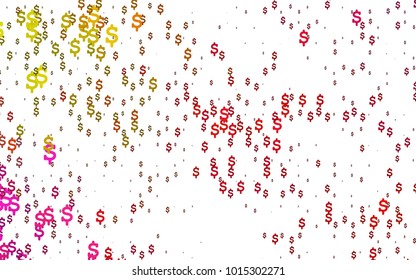 Light Red, Yellow vector texture with colored dollar signs. Blurred design in simple style with symbols of dollars. The pattern can be used as ads, poster, banner for payments.
