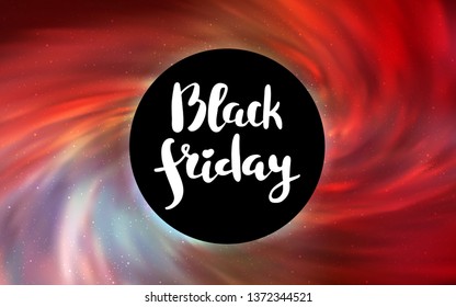 Light Red, Yellow vector texture with a black hole, galaxy. Abstract illustration with glitter colorful cosmic stars. Backdrop for super sales on Black Friday.