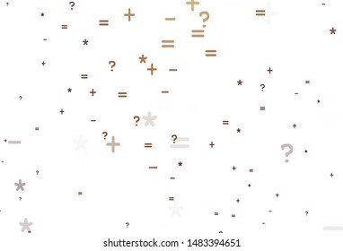 Light Red, Yellow vector texture with mathematic symbols. Shining colorful illustration with isolated Digit signs. Template for landing page of typography.