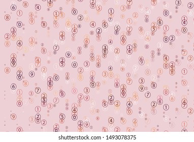 Light Red, Yellow vector texture with mathematic symbols. Blurred design in simple style with collection of numerals. Template for landing page of typography.