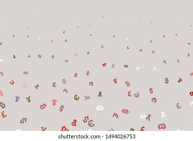 Light Red, Yellow vector texture with colored currency signs. Modern abstract illustration with symbols of digital money. Design for business advert of economic, wealth.