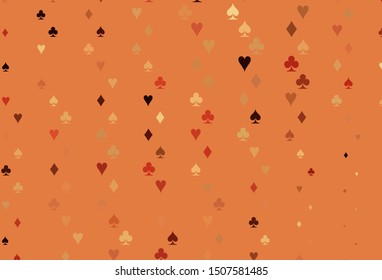 Light Red, Yellow vector texture with playing cards. Blurred decorative design of hearts, spades, clubs, diamonds. Smart design for your business advert of casinos.
