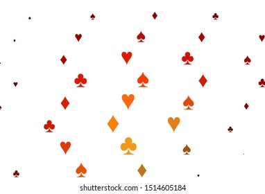 Light Red, Yellow vector texture with playing cards. Illustration with set of hearts, spades, clubs, diamonds. Pattern for leaflets of poker games, events.