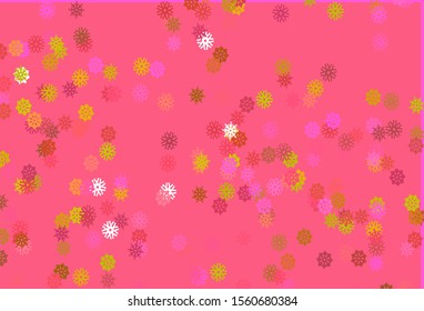 Light Red, Yellow vector texture with colored snowflakes. Modern geometrical abstract illustration with crystals of ice. The pattern can be used for new year leaflets.