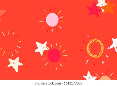 Light Red, Yellow vector texture with small stars, suns. Shining colored illustration with stars, suns. Best design for your ad, poster, banner.