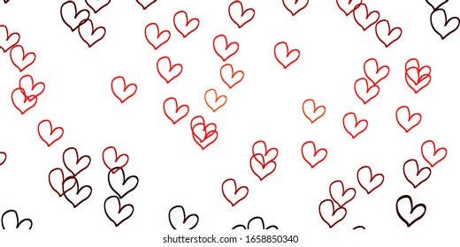 Light Red, Yellow vector texture with lovely hearts. Decorative shining illustration with hearts on abstract template. Pattern for marriage gifts, congratulations.
