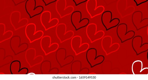 Light Red, Yellow vector texture with lovely hearts. Blurred decorative design in doodle style with hearts. Pattern for marriage gifts, congratulations.