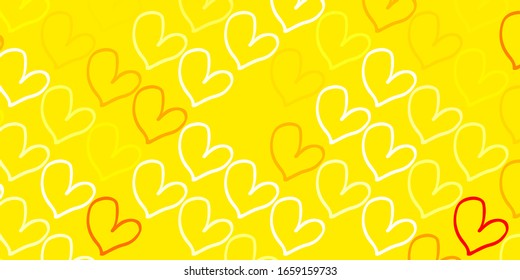 Light Red, Yellow vector texture with lovely hearts. Blurred decorative design in doodle style with hearts. Pattern for marriage gifts, congratulations.