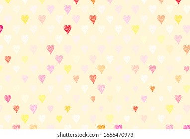 Light Red, Yellow vector texture with lovely hearts. Shining illustration with hearts on abstract template. Design for a business advert of anniversary.