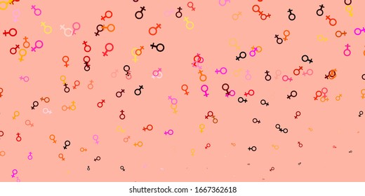 Light Red, Yellow vector texture with women's rights symbols. Abstract illustration with a depiction of women's power. Simple design for your web site.