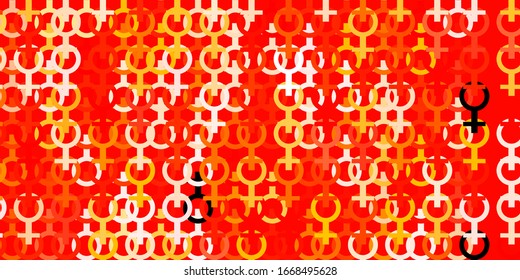 Light Red, Yellow vector texture with women's rights symbols. Colorful illustration with gradient feminism shapes. Background for International Women’s Day.