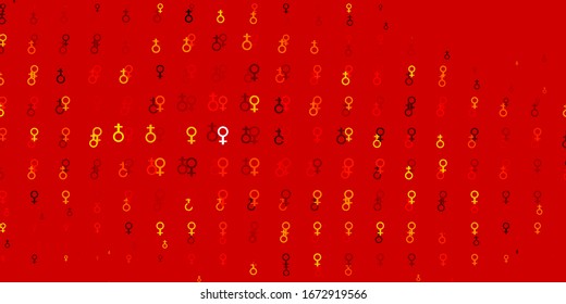 Light Red, Yellow vector texture with women's rights symbols. Illustration with signs of women's strength and power. Design for International Women’s Day.