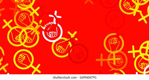 Light Red, Yellow vector texture with women's rights symbols. Colorful feminism symbols with a gradient in modern style. Best design to show the power of women.