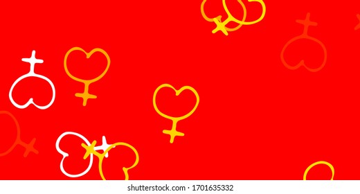 Light Red, Yellow vector texture with women's rights symbols. Colorful illustration with gradient feminism shapes. Simple design for your web site.