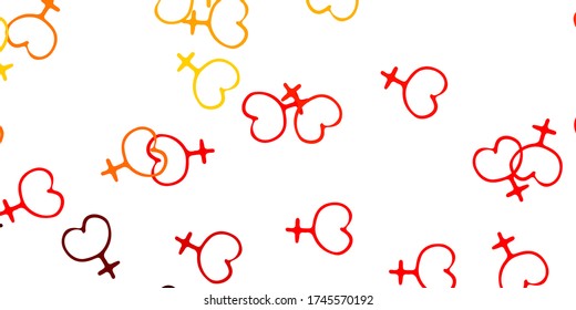 Light Red, Yellow vector texture with women's rights symbols. Illustration with signs of women's strength and power. Simple design for your web site.
