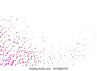 Light Red, Yellow vector texture with playing cards. Illustration with set of hearts, spades, clubs, diamonds. Pattern for leaflets of poker games, events.