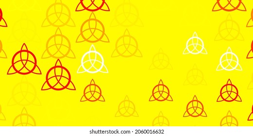 Light Red, Yellow vector texture with religion symbols. Retro design in abstract style with witchcraft forms. Simple design for occult depiction.