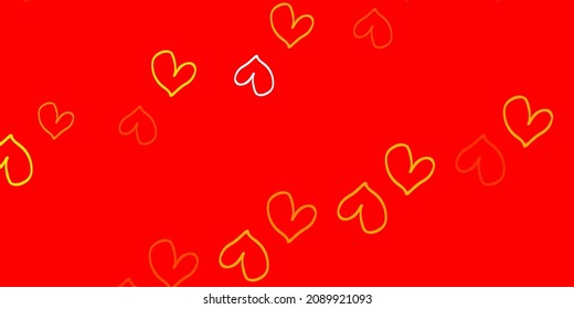 Light Red, Yellow vector texture with lovely hearts. Blurred decorative design in doodle style with hearts. Pattern for carnival, festival romantic leaflets.
