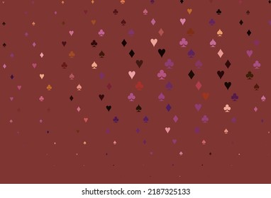 Light Red, Yellow vector texture with playing cards. Colored illustration with hearts, spades, clubs, diamonds. Pattern for booklets, leaflets of gambling houses.