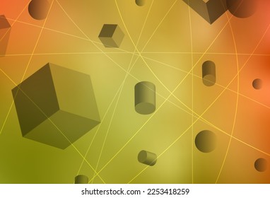 Light Red, Yellow vector texture with 3D cubes, cylinders, spheres, rectangles. Abstract illustration with colorful 3D shapes. Simple design for your web site.
