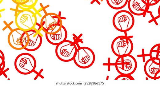 Light Red, Yellow vector texture with women's rights symbols. Colorful feminism symbols with a gradient in modern style. Best design to show the power of women.