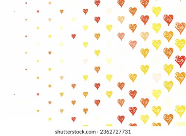 Light Red, Yellow vector texture with lovely hearts. Beautiful abstract hearts on colorful gradient background. Template for Valentine's greeting postcards.