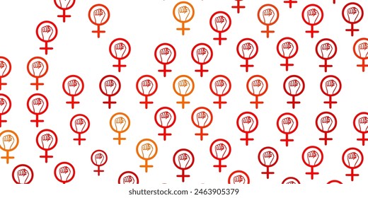 Textura de Vector rojo claro y amarillo con símbolos de los derechos de la mujer. Ilustración con signos de fuerza y poder femenino. El mejor diseño para mostrar el poder de las mujeres.