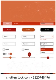 Light Red, Yellow vector ui ux kit in triangular style with circles. Web ui kit with abstract triangles, circles in its header. Simple colorful design for websites.