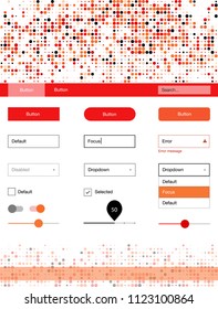 Light Red, Yellow vector ui ux kit with circles. Simple Material Design Kit with colorful dots in header. This template you can use for landing pages.
