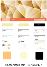 Light Red, Yellow vector ui kit in polygonal style. Simple Material Design Kit with colorful mosaic of triangles. This template you can use for landing pages.