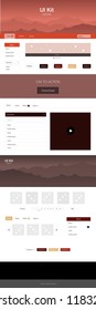 Light Red, Yellow vector ui ux kit with hills and rocks. Simple Material Design Kit with colorful mountains in header. This sample is for your tourist website.