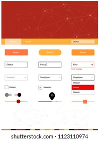 Light Red, Yellow vector web ui kit in polygonal style with circles. Web ui kit with abstract triangles, circles in its header. Simple colorful design for websites.