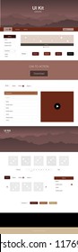 Light Red, Yellow vector web ui kit with mountains. Simple Material Design Kit with colorful mountains in header. Template for website of outdoor activities.