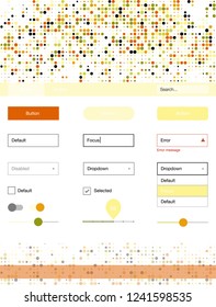 Light Red, Yellow vector web ui kit with spheres. Simple Material Design Kit with colorful dots in header. This template you can use for websites.