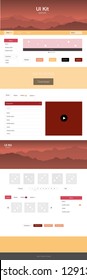 Light Red, Yellow vector web ui kit with mountains. Colorful ui/ux kit with header consisted of hills & rocks. Beautiful layout for websites, landing pages.