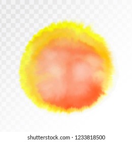 Light red and yellow watercolor spot, isolated on transparent background. Vector illustration.