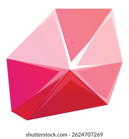 Light is reflecting off the surface of a pink crystal with triangular facets