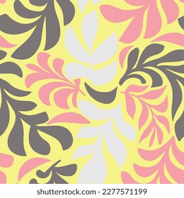 Light Repeated Abstract Isolated Palm Shape Art. Colorful Repetitive Decoration Bloom Monstera Style Texture. Yellow Seamless Summer Garden Fabrics Pattern.