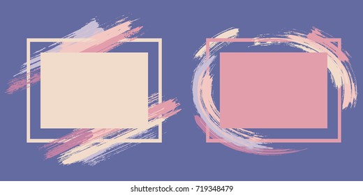 Light retro art frame set vector collection. Grunge border with painted brushstrokes background collection. Painted frames advertising graphic design templates for banner, flyer, poster, card.